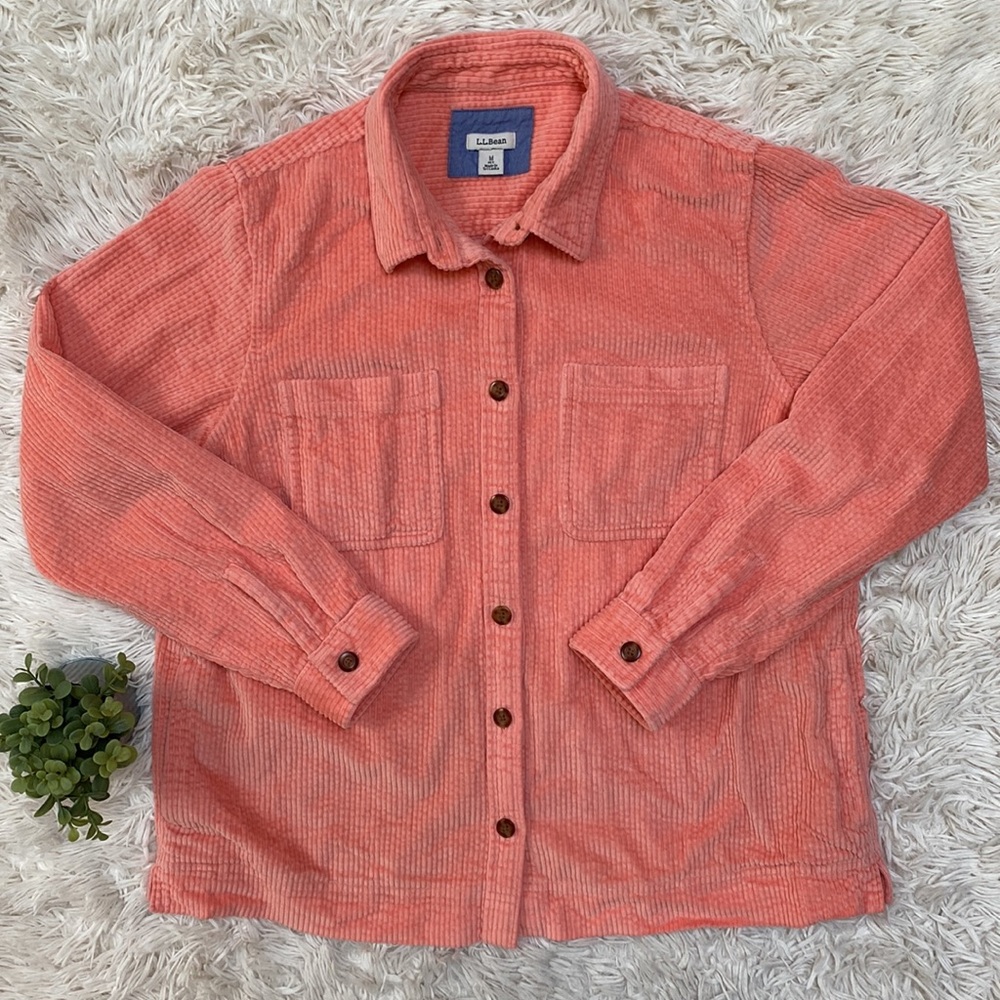 Hp L.L. Bean Corduroy Button Down Shacket Coral - image 3